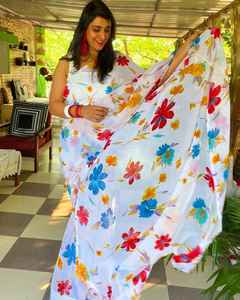 Gran demanda de Sari de gorgette suave a precio de fábrica para ropa de fiesta y boda disponible a un precio asequible desde la India - Product Image 4