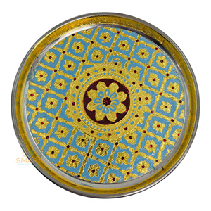 Meenakari Modern Stainless Steel Silver-Plated Round Pooja Thali Tableware with Welding for Home & Wedding Decoration Gifting - Product Image 1