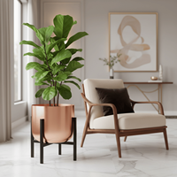 Jardinière en métal de luxe avec support noir, pot de fleurs d'intérieur et d'extérieur, porte-plante décoratif, décoration moderne pour balcon de maison