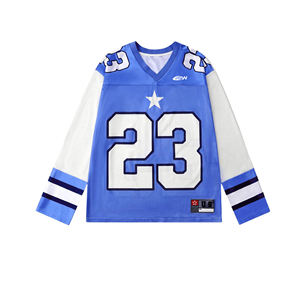 เสื้อฟุตบอลอเมริกันแบบขายส่ง คุณภาพเยี่ยม ตัดเย็บอย่างดี สำหรับทุกเพศทุกวัย สีสันปรับแต่งได้ ระบายอากาศได้ดี ผลิตจากโพลีเอสเตอร์ 100% ผ้าตาข่ายพิมพ์ลายแบบซับลิเมชั่น แขนสั้น - Product Image 1