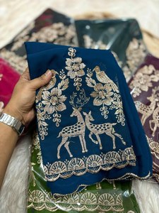 2025 Hit Design vêtements quotidiens et de bureau Look simple et chic coupe bordure travail Georgette Saree pour femmes et filles porter - Product Image 2