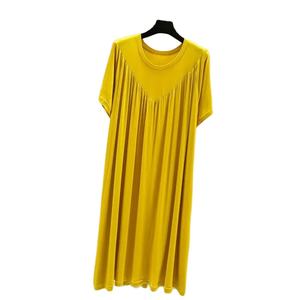 2025 été chemise de nuit pour femmes grande taille doux a-ligne plissé pyjama robe couleur unie mince Modal uni teint sommeil chemises - Product Image 2