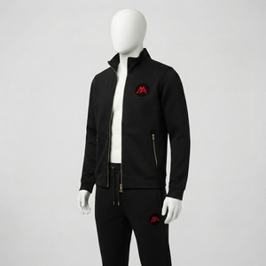 Ensemble de survêtement noir à capuche pour homme, veste athlétique à fermeture éclair intégrale, pantalon de jogging, vêtements de sport, entraînement, gym, course à pied, fitness, décontracté - Product Image 4