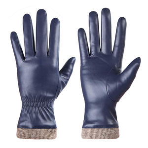 Gants d'hiver en cuir de mouton véritable pour femmes laine chaude thermique écran tactile compatible sport moto-noir direct - Product Image 1