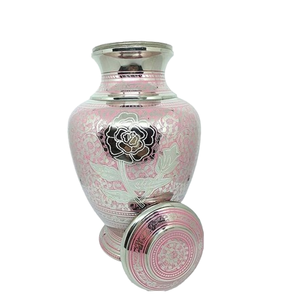 Brass Adult Cremation <b>Memorial</b> Urn for Ashes American Style Customizable Design 200 Cubic Inch Capacity Pink Rose <b>Keepsake</b> Urn - Product Image 1