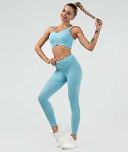 Soutien-gorge de sport de marque privée avec vêtements de yoga de remise en forme Leggings froissés pour femmes ensemble de soutien-gorge et de pantalon de yoga uni de fitness - Product Image 5