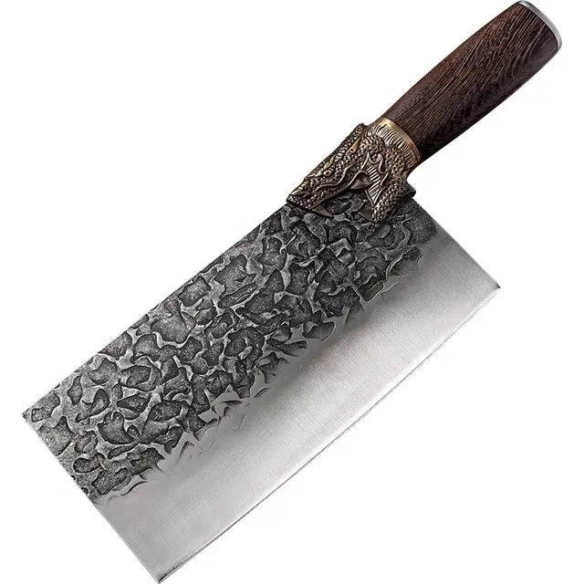 Pisau daging baja tahan karat karbon tinggi buatan tangan 10 inci | Pisau pisau daging koki dengan pegangan kayu dengan penutup kulit | Butche