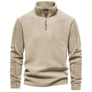 Sweat à capuche décontracté pour hommes de haute qualité sweat chaud polaire fermeture éclair col montant pull haut motif solide - Product Image 3