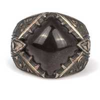 Bague pour homme en argent sterling 925 avec pierre d'ambre noire naturelle pressée dans un serti clos, idéale pour les occasions décontractées et comme cadeau