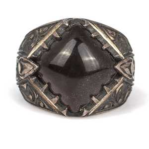 925 Sterling <b>Silver</b> Men's Cluster <b>Ring</b> <b>with</b> <b>Black</b> Pressed Amber <b>Stone</b> Fashionable Bezel Setting for Casual Occasions - Product Image 4