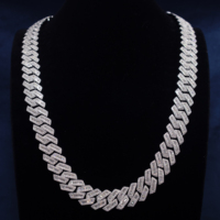 Chaîne cubaine Blingbling Hiphop 12mm 15mm, baguette rectangulaire, argent 925, chaîne cubaine glacée en moissanite