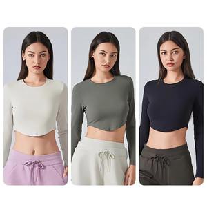 Ensemble de vêtements de sport pour femmes de haute qualité, personnalisé, léger, en tissu SMART, veste lavée, manches longues, noir, sans couture - Product Image 2