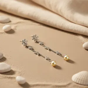 Vintage Silver <b>Butterfly</b> Drop Freshwater Pearl Gold Diamond Accents for Wedding Heart Star-shaped Dangle Design for Women - Product Image 1