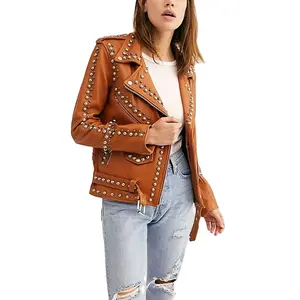Factory Direct Supplier Best Selling New Stylish Leather Studded Jackets Latest Arrival Long Sleeves Regular Fit Studded Jackets