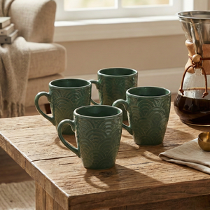 Ensemble de 4 tasses à café en céramique vert pin, capacité 200 ml, compatibles lave-vaisselle et micro-ondes, design occidental moderne, idéales pour l'espresso, maintien thermique optimal - Product Image 1