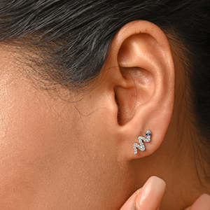 NOVAMART Fine Vintage Snake <b>Stud</b> Earrings 925 Sterling <b>Silver</b> with Rose Gold & 14K/18K Trendy 18K Diamond Hoop Wholesale Export - Product Image 5