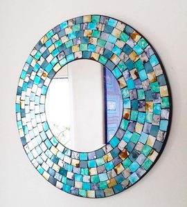 <b>Round</b> <b>Gold</b> Hued Multi Colored Decorative Mosaic Glass Wall <b>Mirror</b> Handmade Mosaic Tile Frame Accent <b>Mirror</b> From ARTISAN AURA - Product Image 2