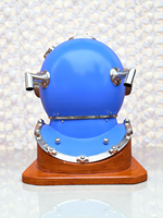 Casque de plongée vintage en laiton bleu ciel, objet décoratif |   Casque de plongée antique pour les profondeurs marines