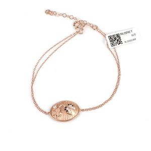 Bracelet fin en argent sterling 925 avec motif de coccinelle et de feuille pour femmes - Product Image 1