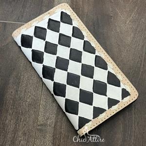 Nueva Cartera Larga de Cuero Genuino a Cuadros Hecha a Mano al por Mayor, Cartera de Estilo Occidental Unisex, Tarjetero, Monedero - Product Image 1