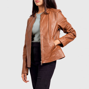 Chaqueta de Cuero Genuino para Mujer, Logotipo Personalizado OEM, Cuero Real de Cordero y Vacuno, Estilo Motociclista, Fabricante Mayorista - Product Image 2