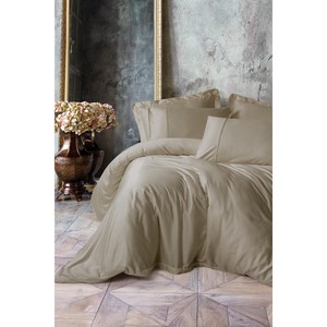 Juego de Funda Nórdica de Satén Sedoso de Algodón Beige King de 4 Piezas con Técnica de Tejido Cálido para Cama de Hogar, Sueño y Bodas, También Disponible en Twin y Individual de 3 Piezas - Product Image 1