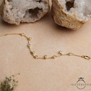 Silverings Pulsera de tenis de plata de ley 925 con circonita Mi Amor, chapado en oro de 14K y rodio, y piedra de diamante como material principal, joyería - Product Image 4