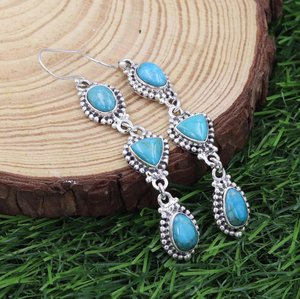 Handmade Arizona Turquoise Drop Earrings 925 Sterling Silver Boho Gemstone Jewelry for Women Statement Dangle - Product Image 2