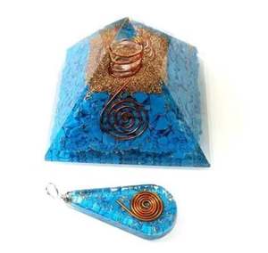 Colgante de pirámide de ágata de orgona de energía eléctrica piezoeléctrica de cristal más vendido para Reiki Healing Blue Halo Turquoise Combo - Product Image 1
