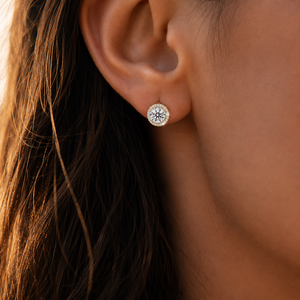 Pendientes Solitarios Convertibles al por Mayor, Oro Puro de 14k, Diamantes Cultivados en Laboratorio de Corte Redondo, con Halo Desmontable, Regalos de Boda - Product Image 3