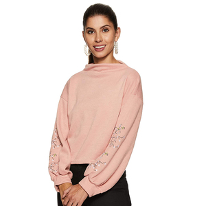 Sudadera de talla grande con logotipo personalizado para mujer, sudadera de gran tamaño rosa claro con hombros caídos, ropa de punto a la moda de invierno, decoración de cristal - Product Image 1