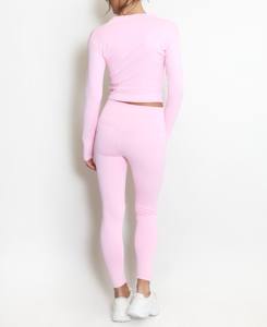 Ensemble de vêtements de sport à manches longues zippés et extensibles pour femmes avec veste de sport et leggings de yoga pour des entraînements confortables - Product Image 3