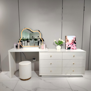 Modern White <b>Makeup</b> Vanity Table with Lighted <b>Mirror</b> and Storage Drawers for Bedroom Furniture - Product Image 1
