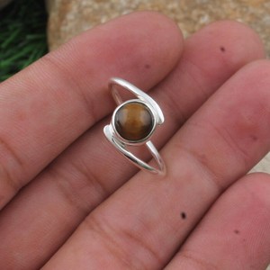 Sólido 925 plata esterlina plateada Natural amarillo Ojo de Tigre bisel ajuste 7mm anillo hecho a mano joyería fina de moda para mujeres - Product Image 6