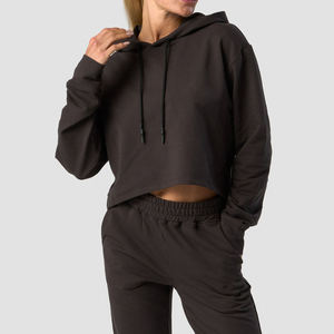 <b>Stand</b> Collar Women's Hoodie Printed Solid Fleece Fabric Breathable Eco-Friendly Winter <b>Drop</b> Shoulder Front Logo 100% Cotton - Product Image 4