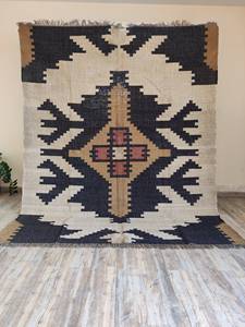 Tapis de créateur Tapis en laine de jute et jute Tapis de taille personnalisée Tapis en laine de jute Kilim tissé à la main Tapis Navajo - Product Image 5