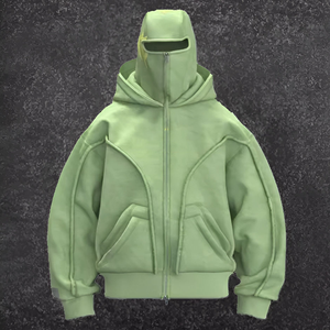 Veste à capuche double épaisseur personnalisée, style Y2K, pour l'hiver, impression numérique, lavage à l'acide, cagoule ninja, fermeture éclair, sweat-shirt pour homme, masque de ski - Product Image 2