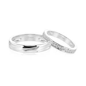 Jeulia Classic Twisted Wave Rhodium Plated Zircon <b>Couple</b> <b>Rings</b> <b>Set</b> - Product Image 1