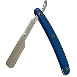 Maquinilla de afeitar de borde recto profesional de acero inoxidable clásico con cuchillas de afeitar de un solo filo (azul) de Farhan Products & Co - Product Image 1