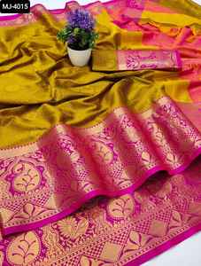 Dernier vêtement traditionnel, en soie de coton riche de pashnmira avec un Look riche en relief et un contraste assorti palpu avec Tressal - Product Image 2