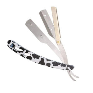 Maquinilla de afeitar recta de peluquero de acero inoxidable con logotipo personalizado para salón de afeitar con mango de madera con bolsa de cuero - Product Image 1