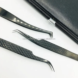 Pince à cils en acier inoxydable à pointe de fibre pince à épiler toute extension de cils noire pince à épiler Volume professionnel Logo personnalisé - Product Image 5