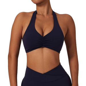 <b>Top</b> Selling Workout Fitness Activewear Breathable Backless Crop Sports <b>Bra</b> with Simple <b>Halter</b> Neck Washed Techniques - Product Image 1