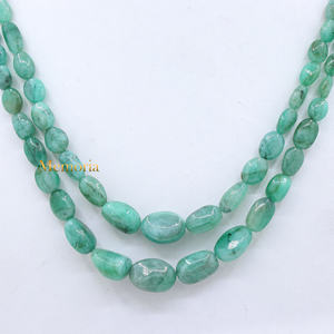 Cuentas de piedras preciosas de Esmeralda naturales hechas a mano, collar de piedras preciosas lisas de 2 capas, joyería única fina, precio al por mayor - Product Image 6