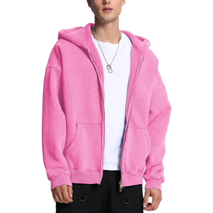Sweat à capuche zippé en coton molletonné épais pour hommes Double fermeture éclair avec lavage à l'acide surdimensionné pour les sweats à capuche d'hiver à épaules tombantes - Product Image 3