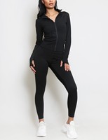 Ensemble de sport pour femme avec veste zippée à manches longues ornée de strass et leggings de yoga respirants extensibles dans les quatre sens – Vente en gros