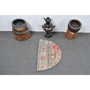 Alfombra de lana Vintage de 2,5x1,5 pies, color rojo y Beige, hecha a mano, área grande turca, área abstracta, piel Rectangular, diseño de retazos para pasillo, látex - Product Image 3