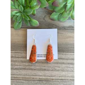 Boucles d'oreilles pendantes Navajo faites à la main en or 18 carats, perles et diamants, avec corail pomme et argent sterling, pour les fêtes - Product Image 1
