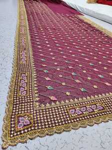 Vêtements de mariée broderie Georgette Saree avec travail manuel et travail de pierre pour femmes mariage et occasions spéciales - Product Image 6