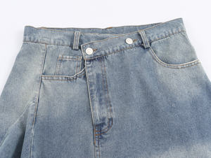 Blue Zipper Fly Asymmetrical Design Casual Fashion <b>Midi</b> <b>Skirts</b> Breathable <b>Denim</b> Wrap <b>Skirts</b> <b>for</b> <b>Women</b> with Empire Waistline - Product Image 3